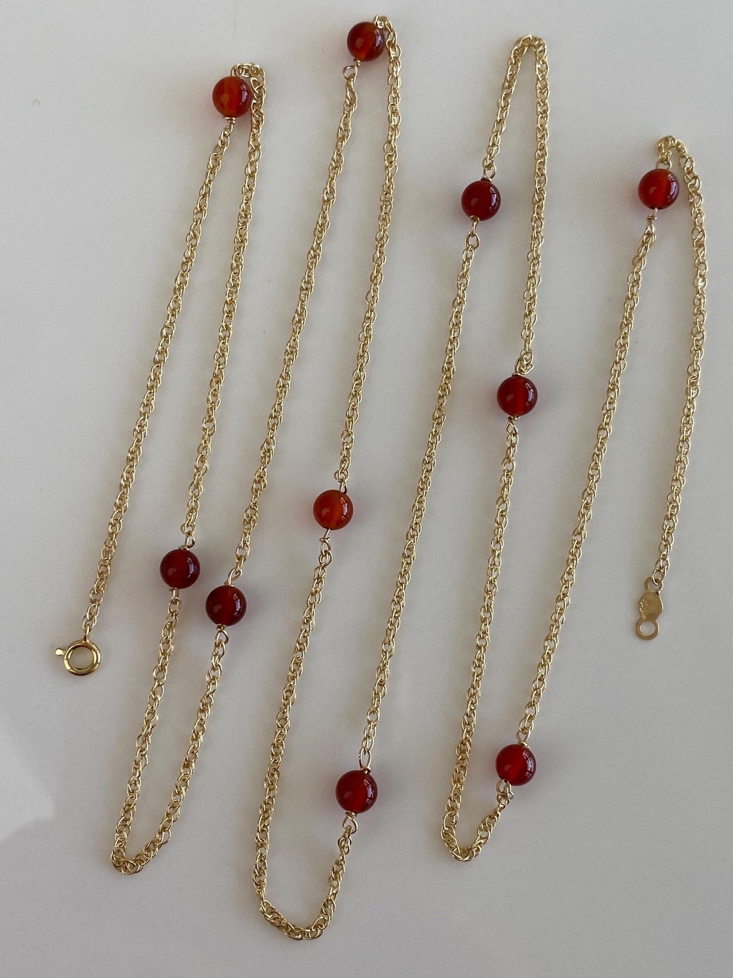 Vintage Solid 14k Yellow Gold Carnelian Bead Chain Necklace - 31.5 inches