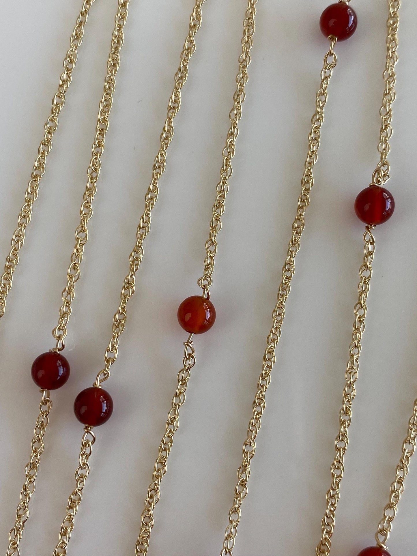 Vintage Solid 14k Yellow Gold Carnelian Bead Chain Necklace - 31.5 inches