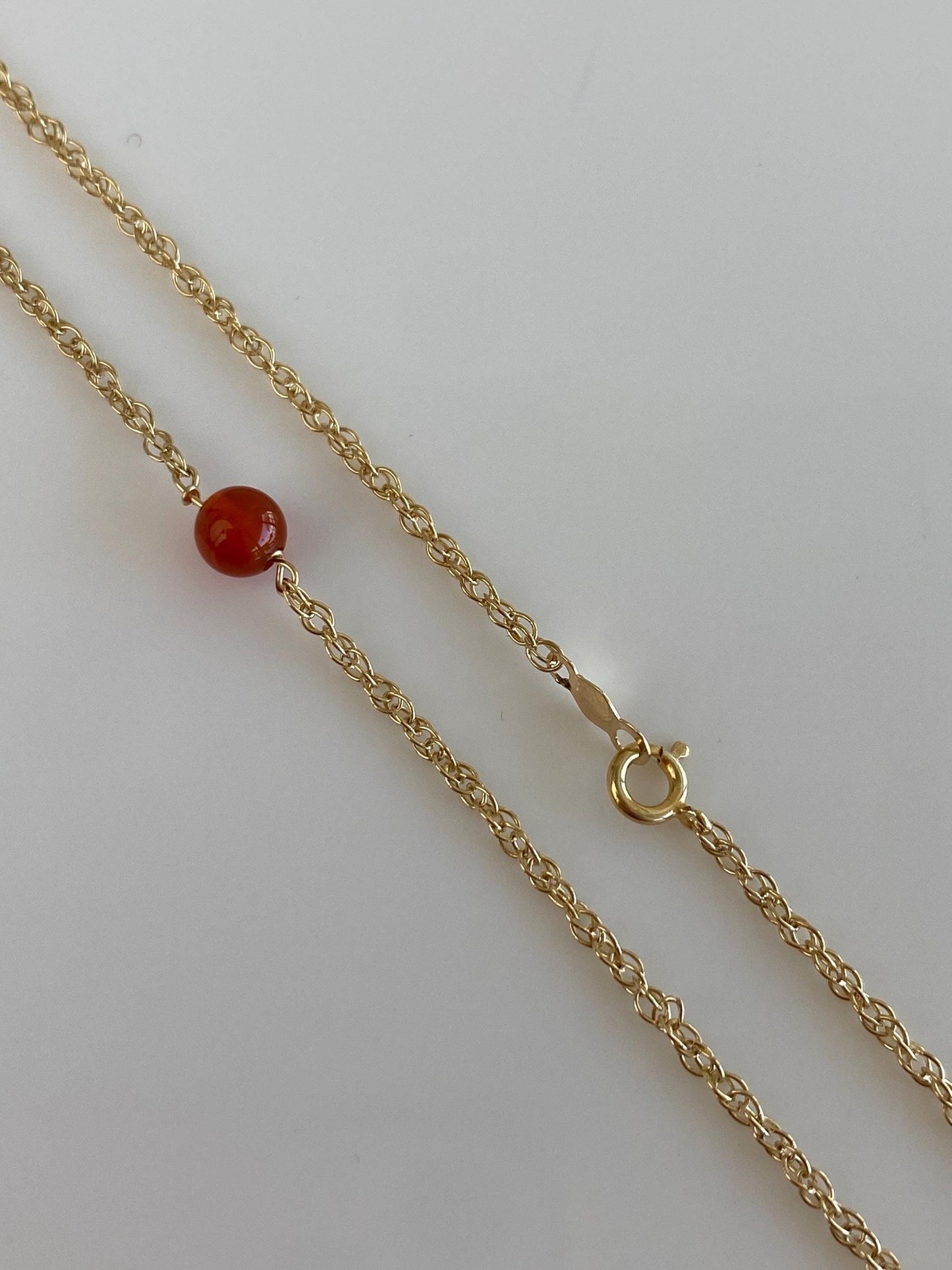 Vintage Solid 14k Yellow Gold Carnelian Bead Chain Necklace - 31.5 inches