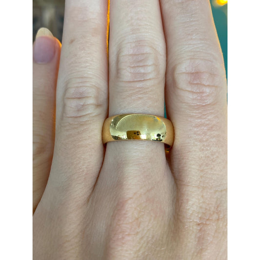 Vintage Solid 18k Yellow Gold Wide Ring Band - Size 9