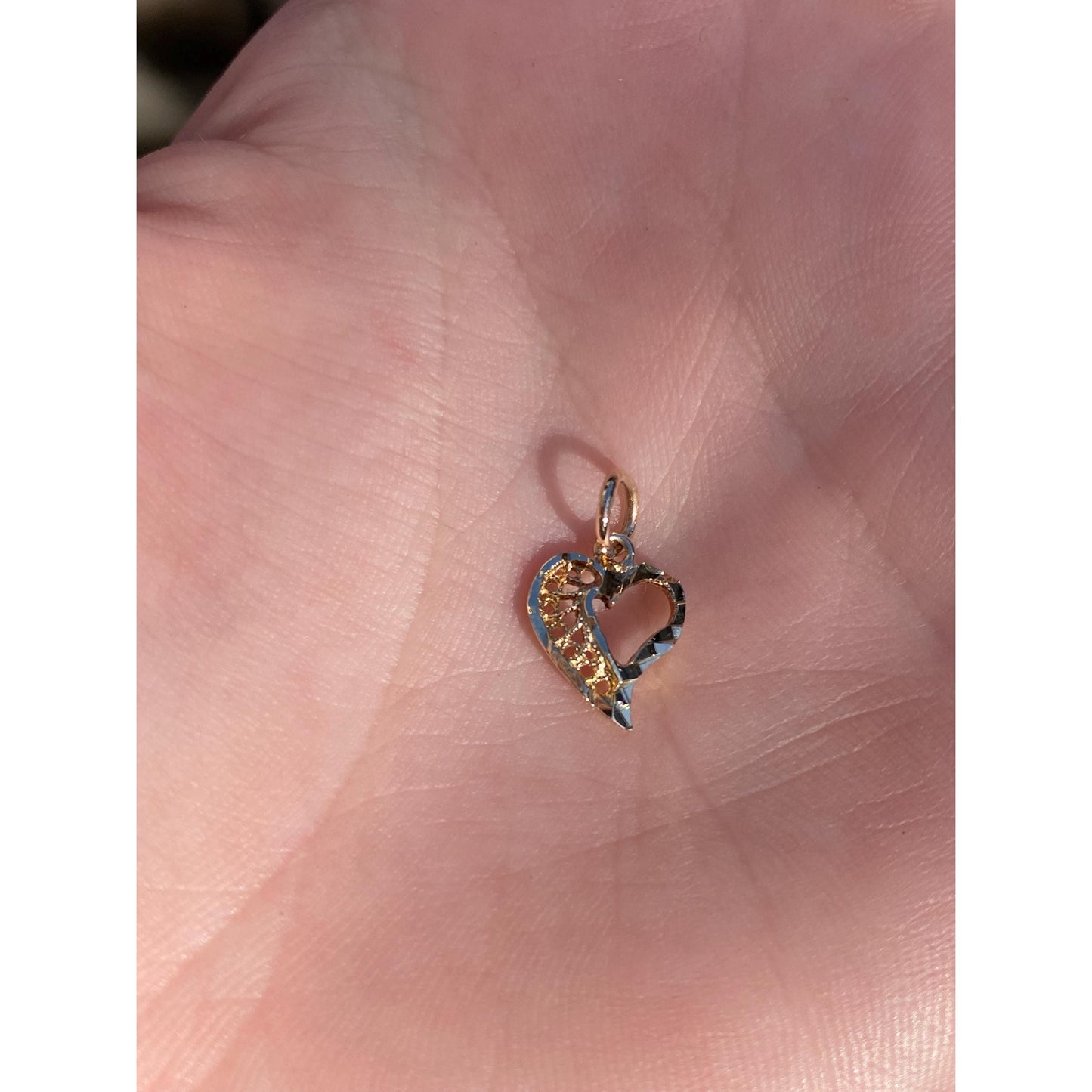 Solid 14k Yellow Gold Filigree Heart Charm