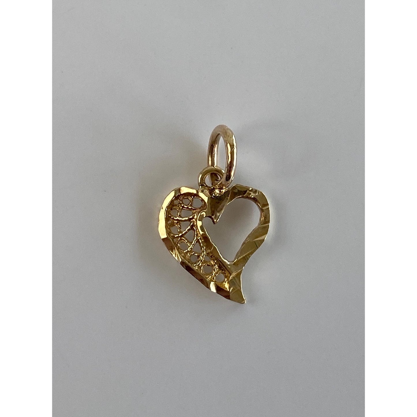 Solid 14k Yellow Gold Filigree Heart Charm