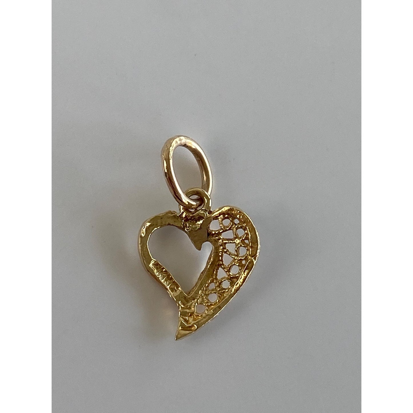 Solid 14k Yellow Gold Filigree Heart Charm