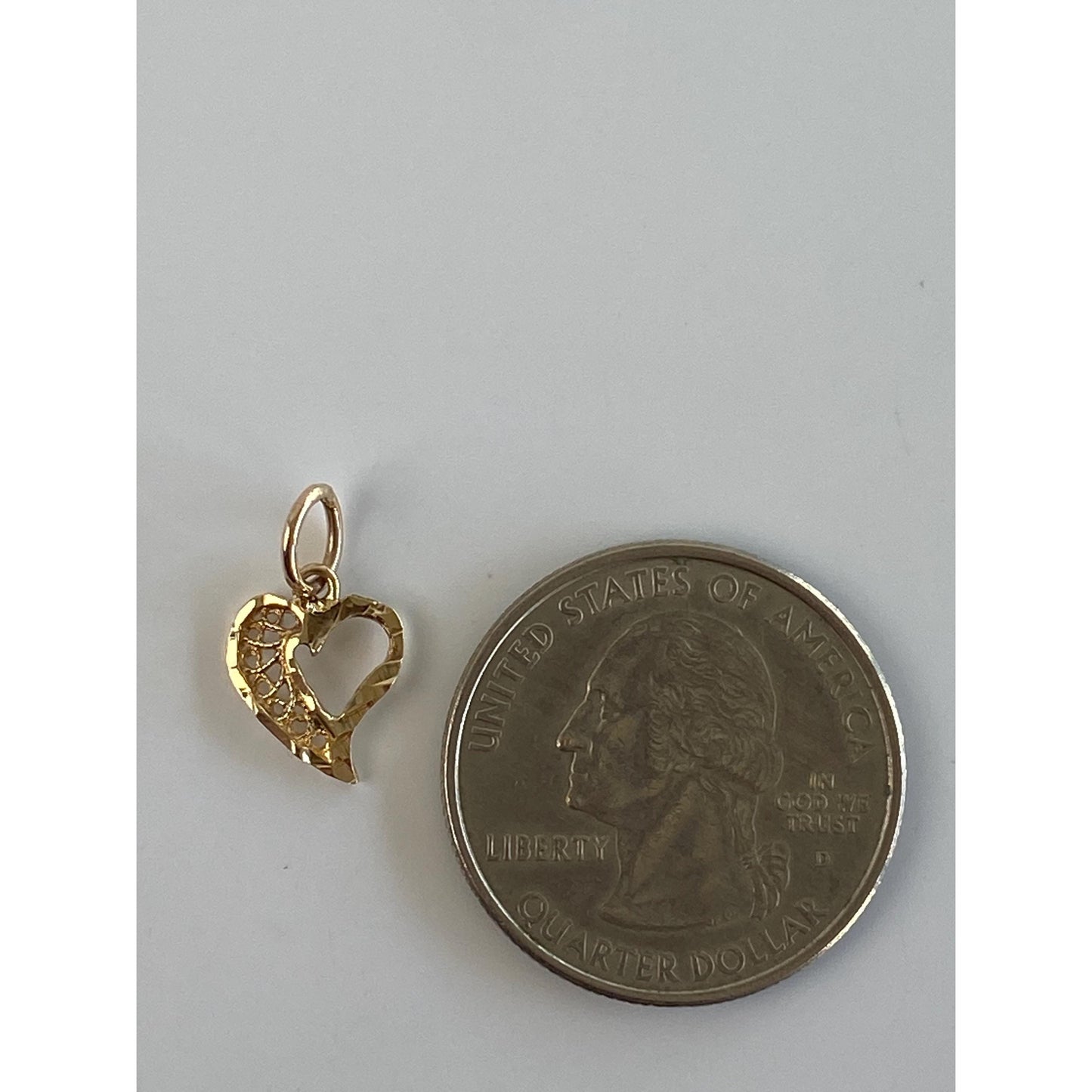 Solid 14k Yellow Gold Filigree Heart Charm