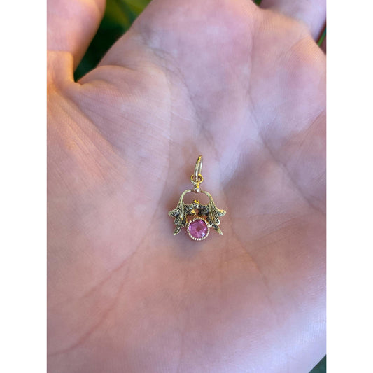 Vintage Solid 10k Yellow Gold Pink Cubic Zirconia Stick Pin Conversion Charm