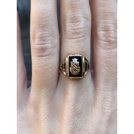 Vintage Solid 10k Yellow Gold Onyx 1954 Class Ring - Size 6.25