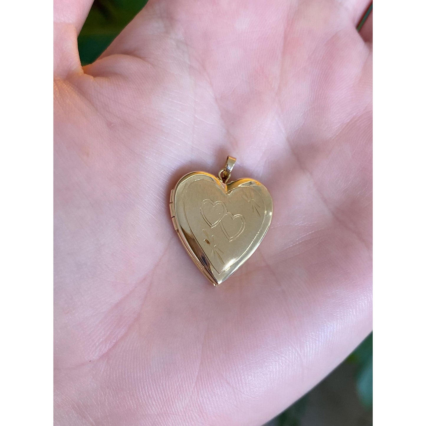 Vintage Solid 14k Yellow Gold Double Hearts Design Heart Locket Charm