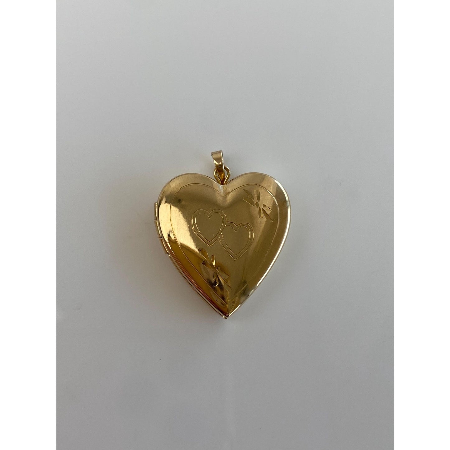 Vintage Solid 14k Yellow Gold Double Hearts Design Heart Locket Charm