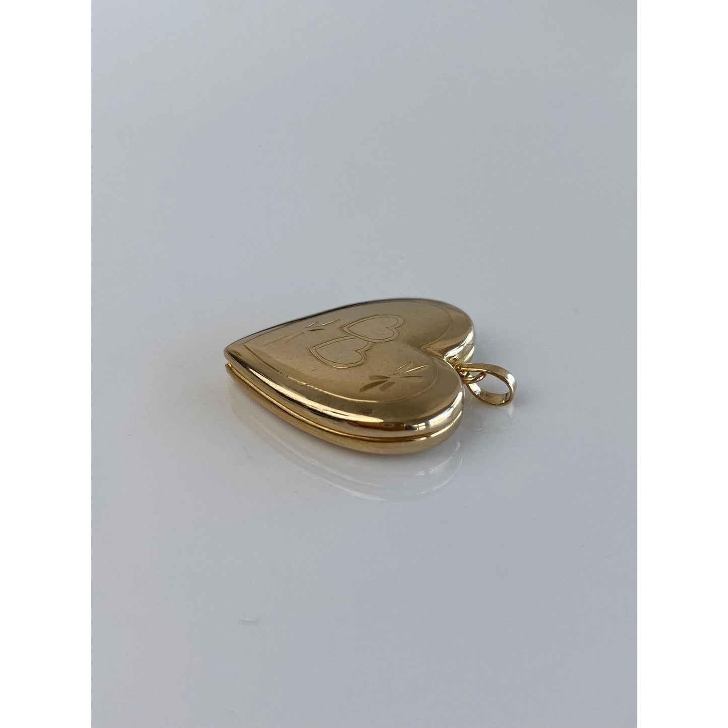 Vintage Solid 14k Yellow Gold Double Hearts Design Heart Locket Charm