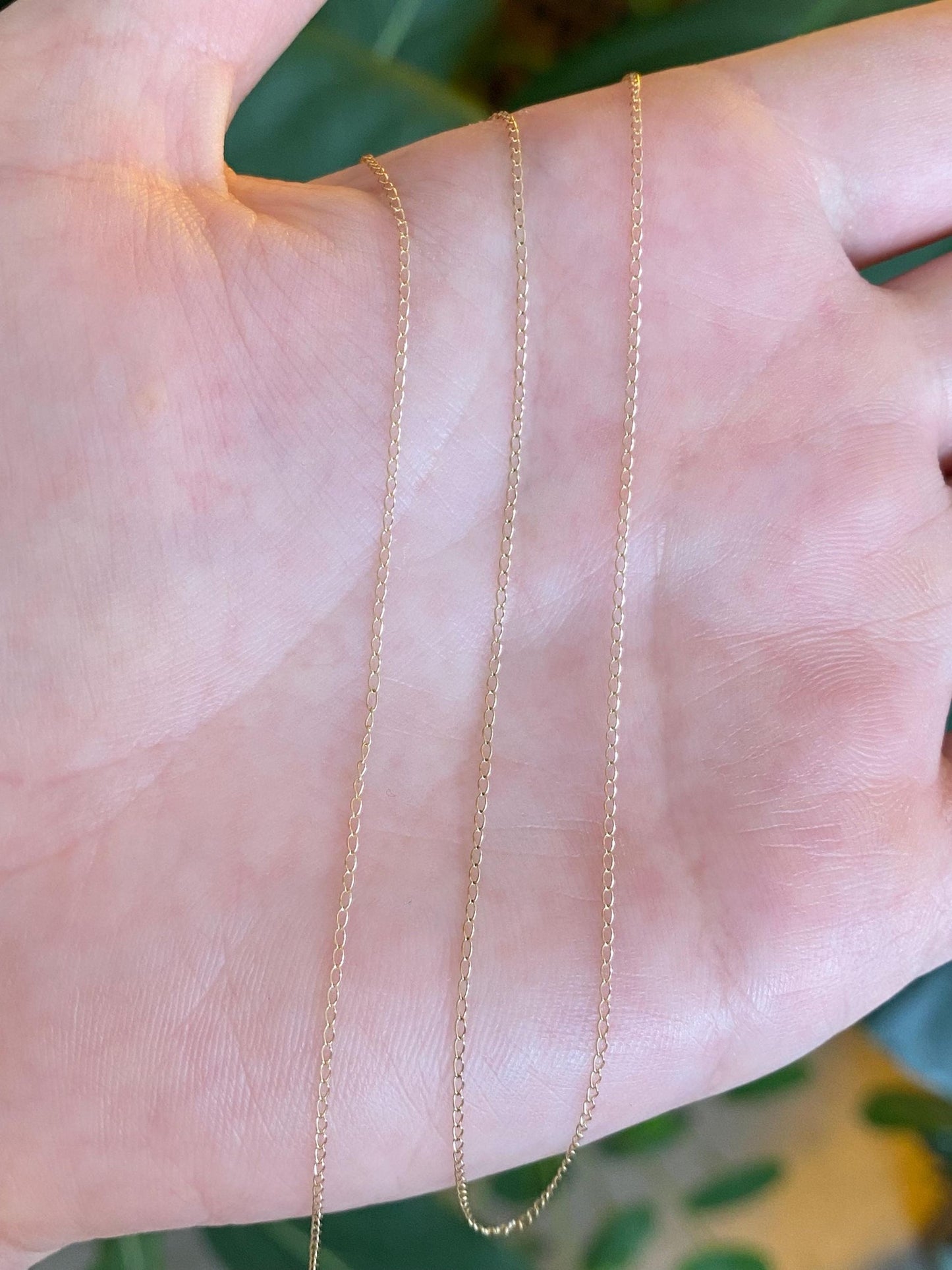 Vintage Solid 14k Yellow Gold Dainty Elongated Curb Chain Necklace - 18.5 inches