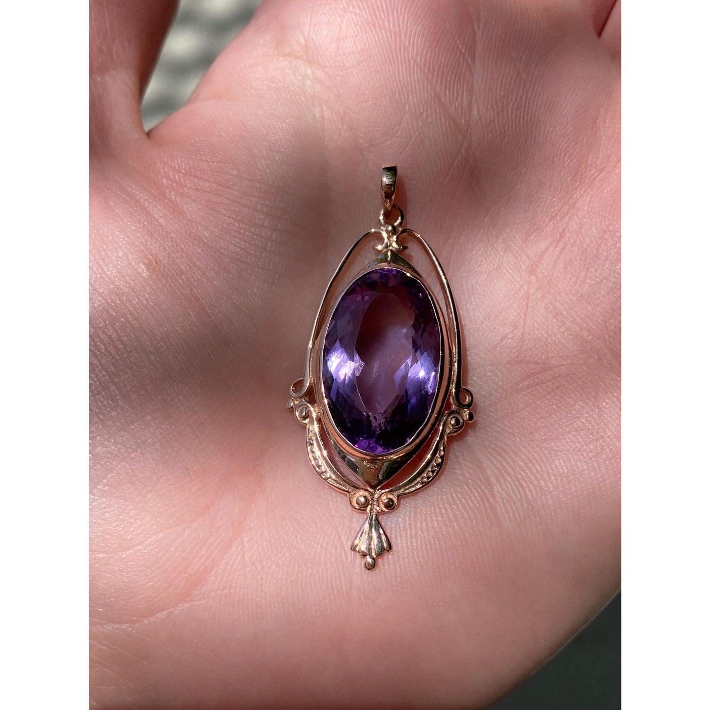 Vintage Solid 14k Rose Gold Amethyst Charm