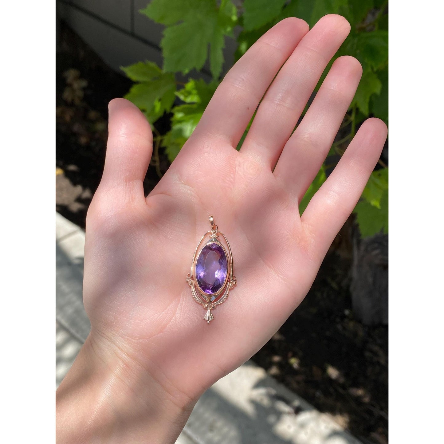 Vintage Solid 14k Rose Gold Amethyst Charm