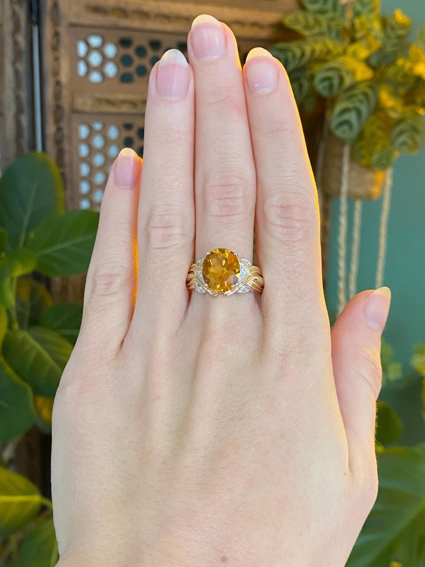 Vintage Solid 10k White & Yellow Gold Citrine Ring - Size 9.75