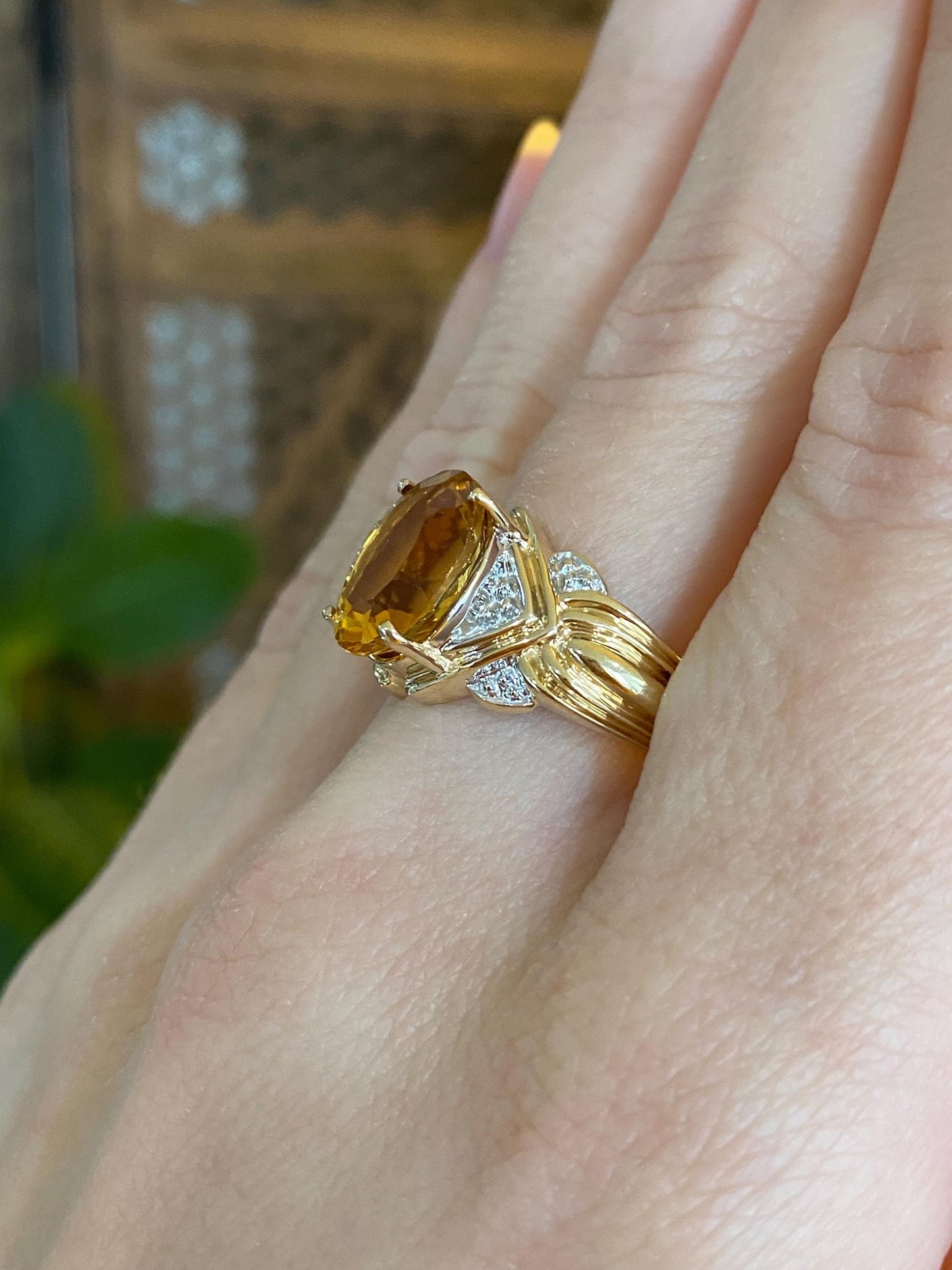Vintage Solid 10k White & Yellow Gold Citrine Ring - Size 9.75