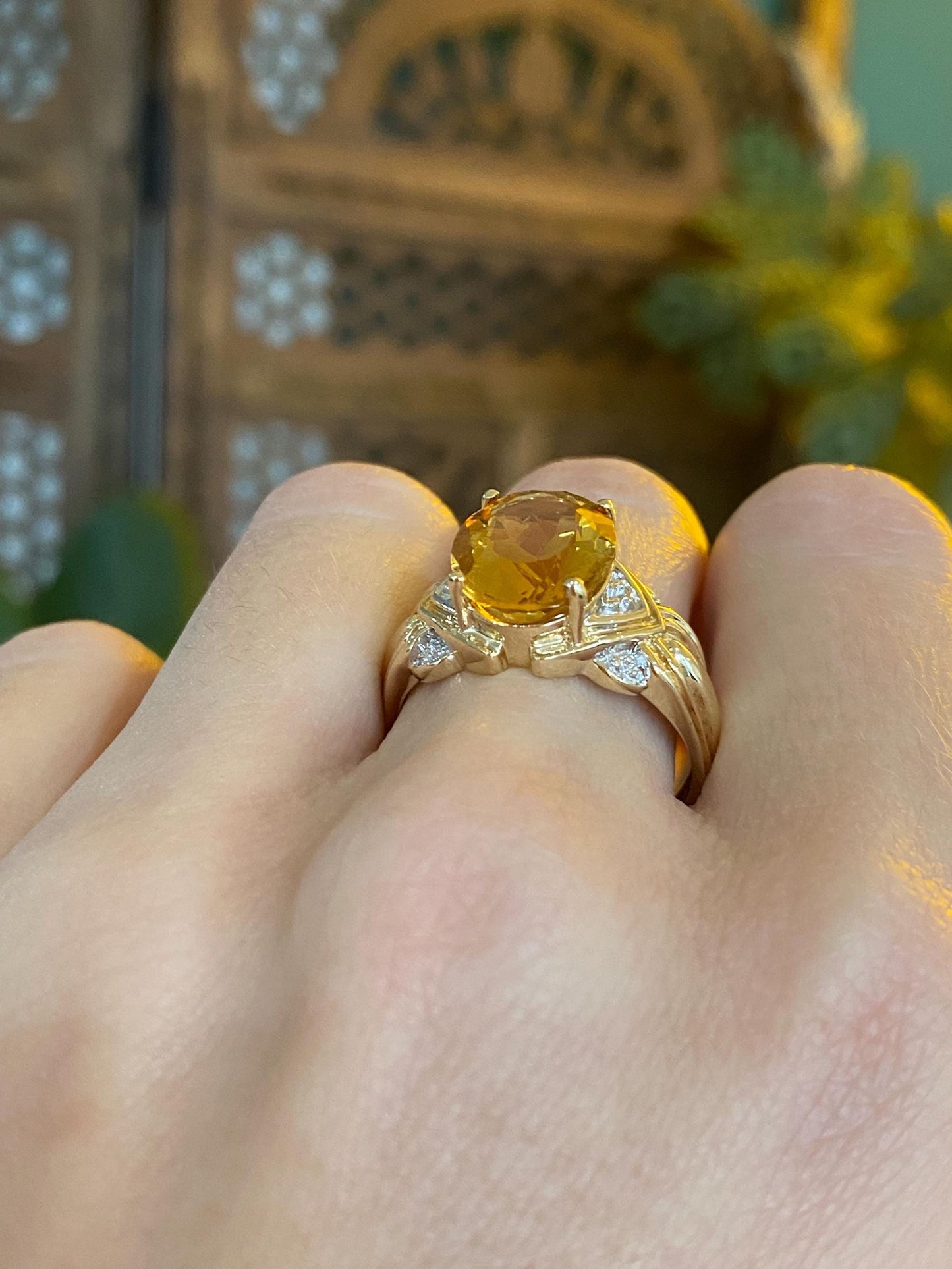 Vintage Solid 10k White & Yellow Gold Citrine Ring - Size 9.75