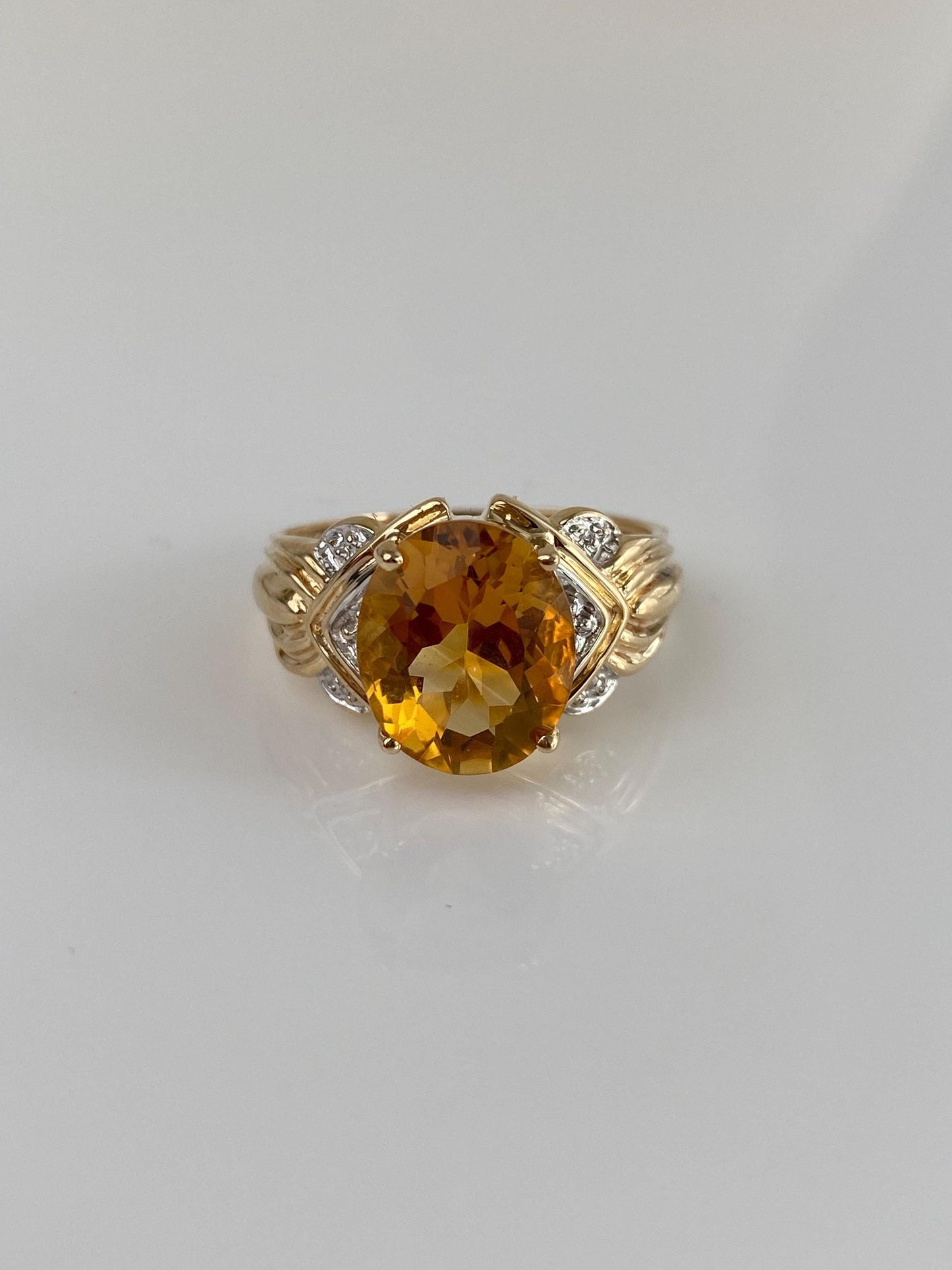 Vintage Solid 10k White & Yellow Gold Citrine Ring - Size 9.75