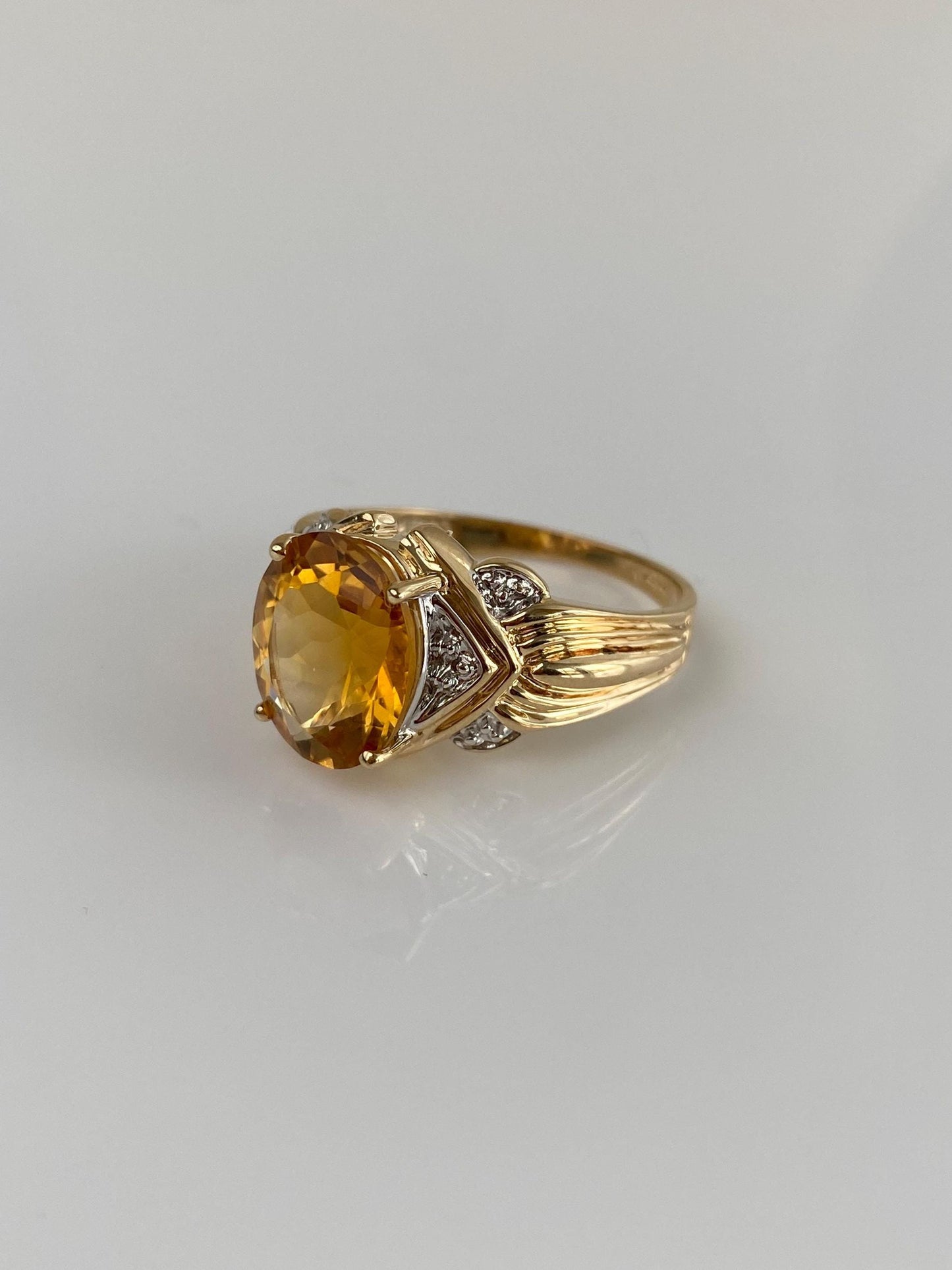Vintage Solid 10k White & Yellow Gold Citrine Ring - Size 9.75