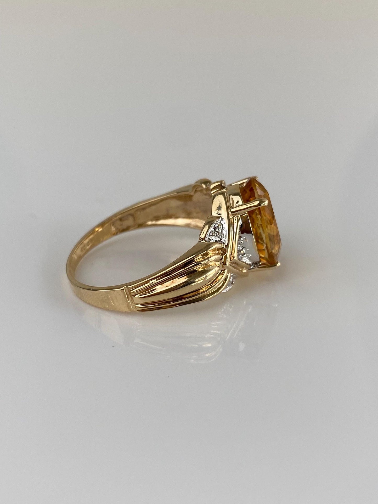 Vintage Solid 10k White & Yellow Gold Citrine Ring - Size 9.75