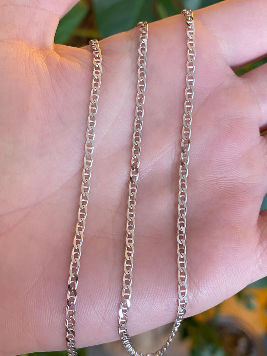 Vintage Solid 14k White Gold Mariner Chain Necklace - 18 inches