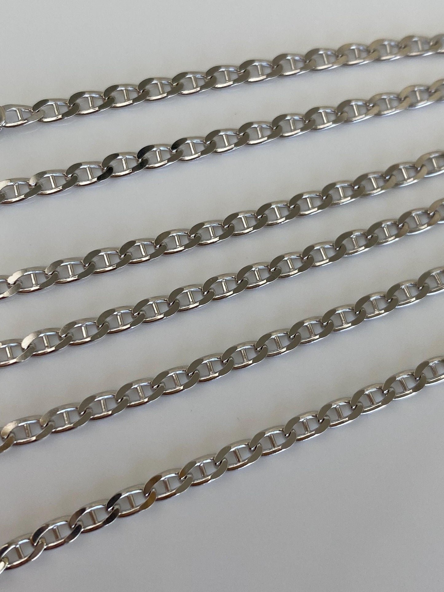 Vintage Solid 14k White Gold Mariner Chain Necklace - 18 inches