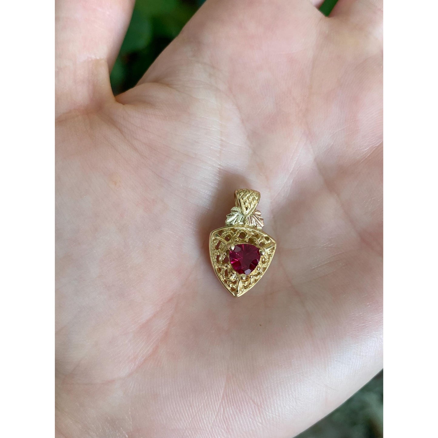 Vintage Solid 10k Black Hills Gold Ruby Charm
