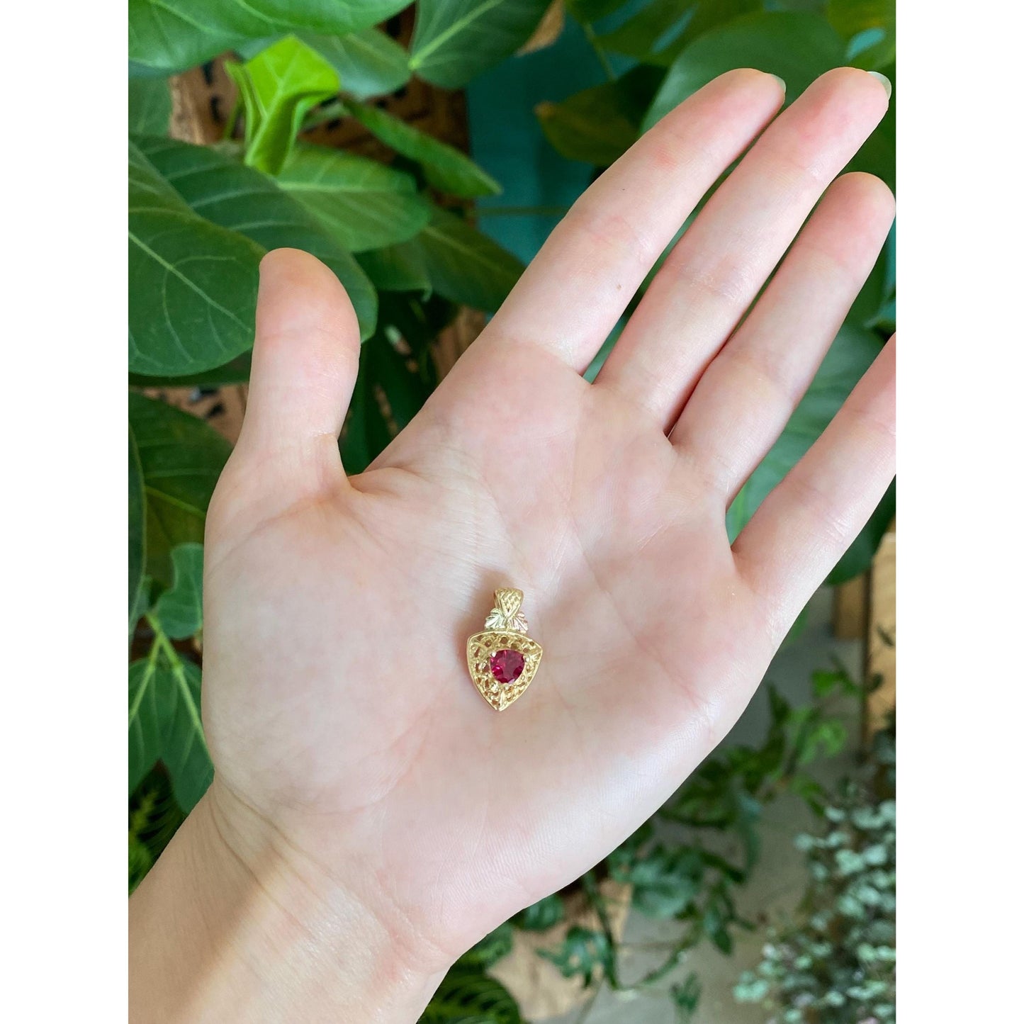 Vintage Solid 10k Black Hills Gold Ruby Charm