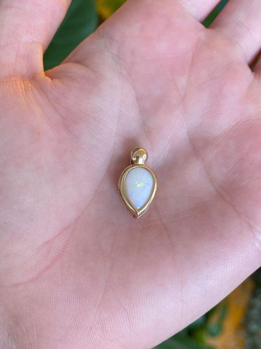 Vintage Solid 14k Yellow Gold Opal Teardrop Charm