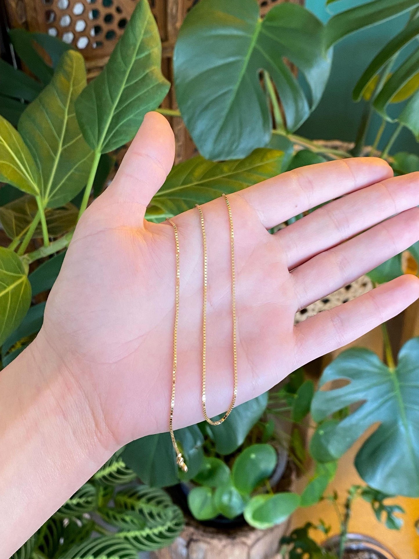 Vintage Solid 14k Yellow Gold Box Chain Necklace - 18 inches