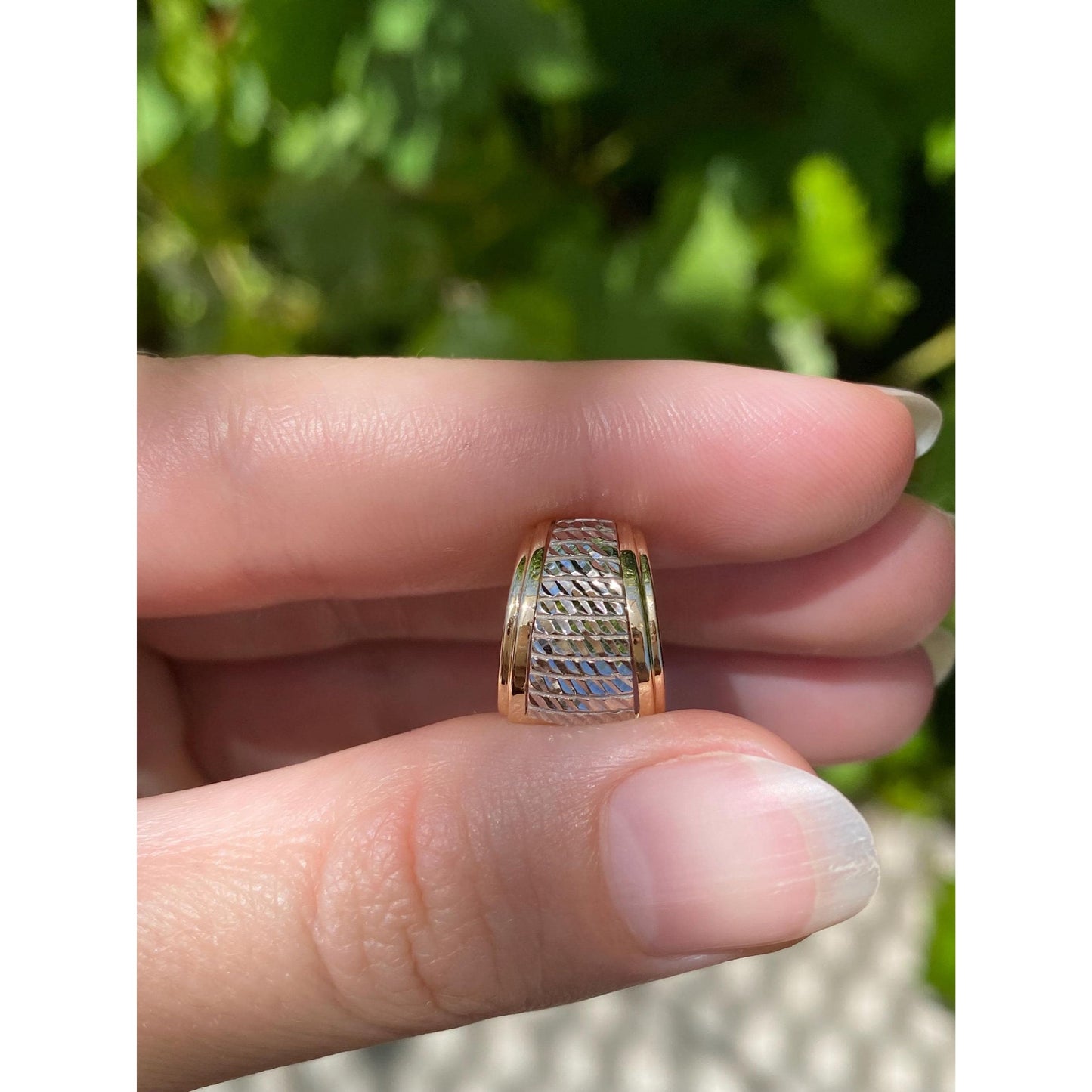 Vintage Solid 14k White & Yellow Gold Diamond Cut Slide Charm