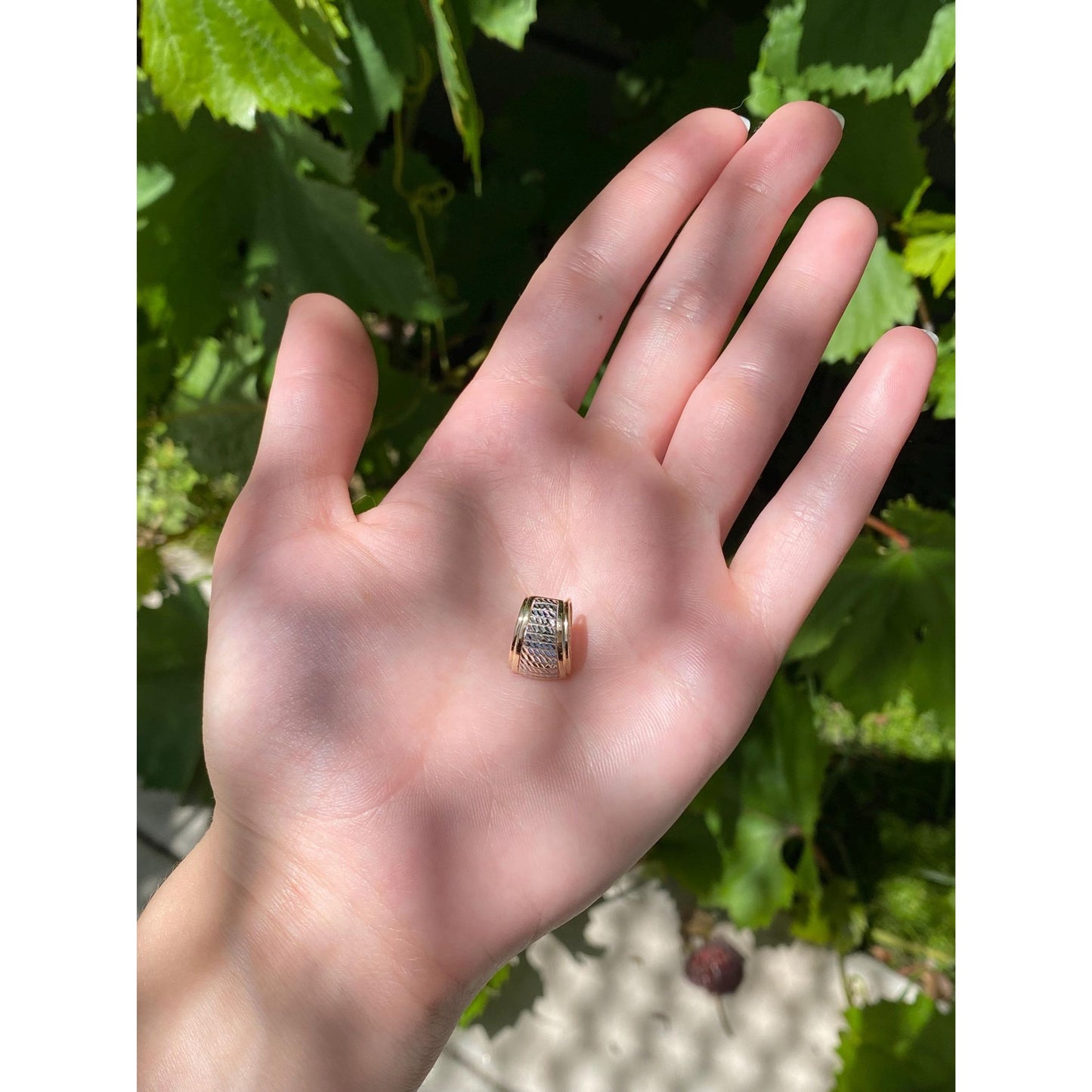 Vintage Solid 14k White & Yellow Gold Diamond Cut Slide Charm