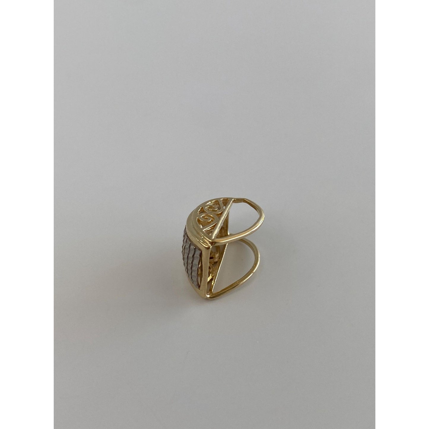 Vintage Solid 14k White & Yellow Gold Diamond Cut Slide Charm