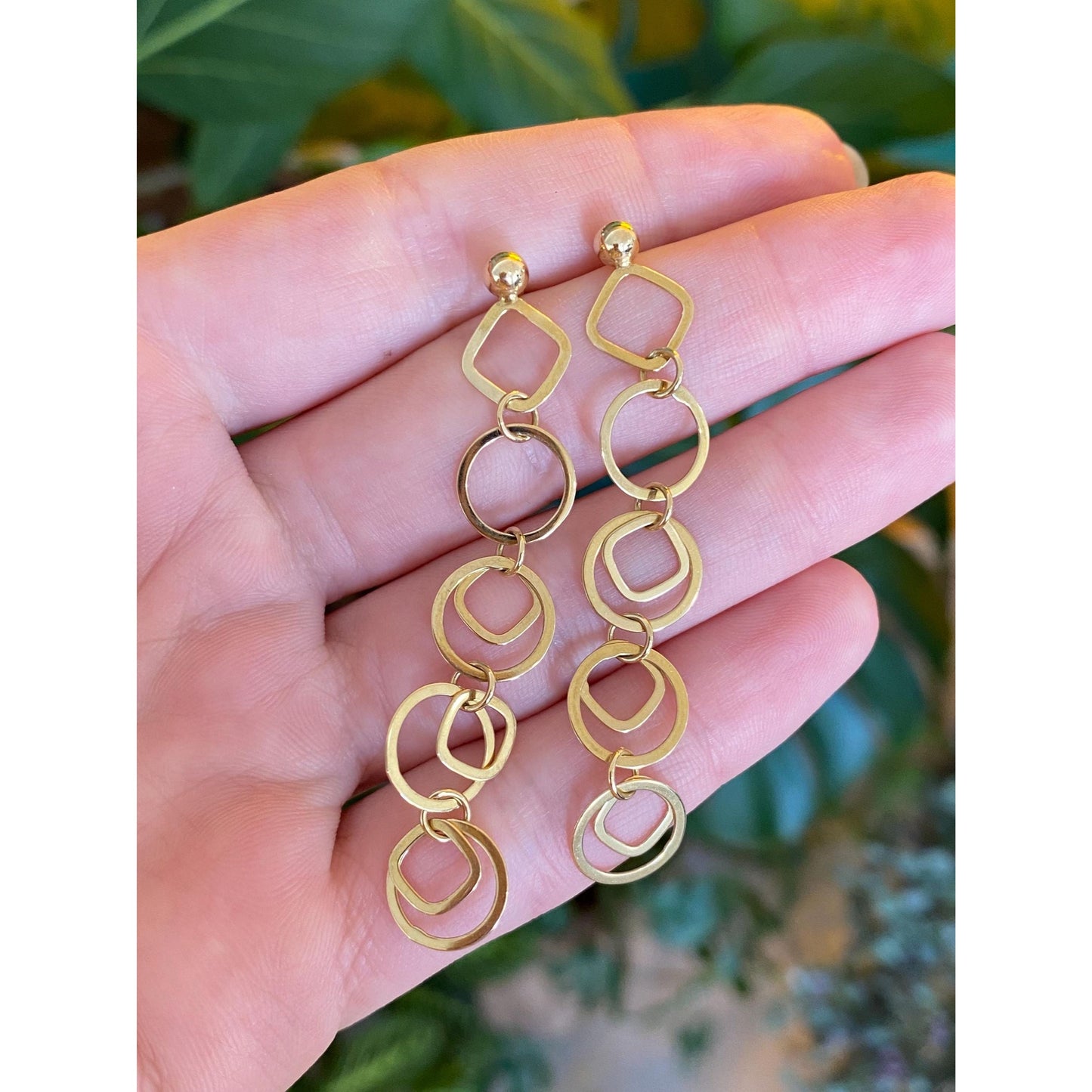 Vintage Solid 14k Yellow Gold Concentric Circle Dangle Stud Earrings