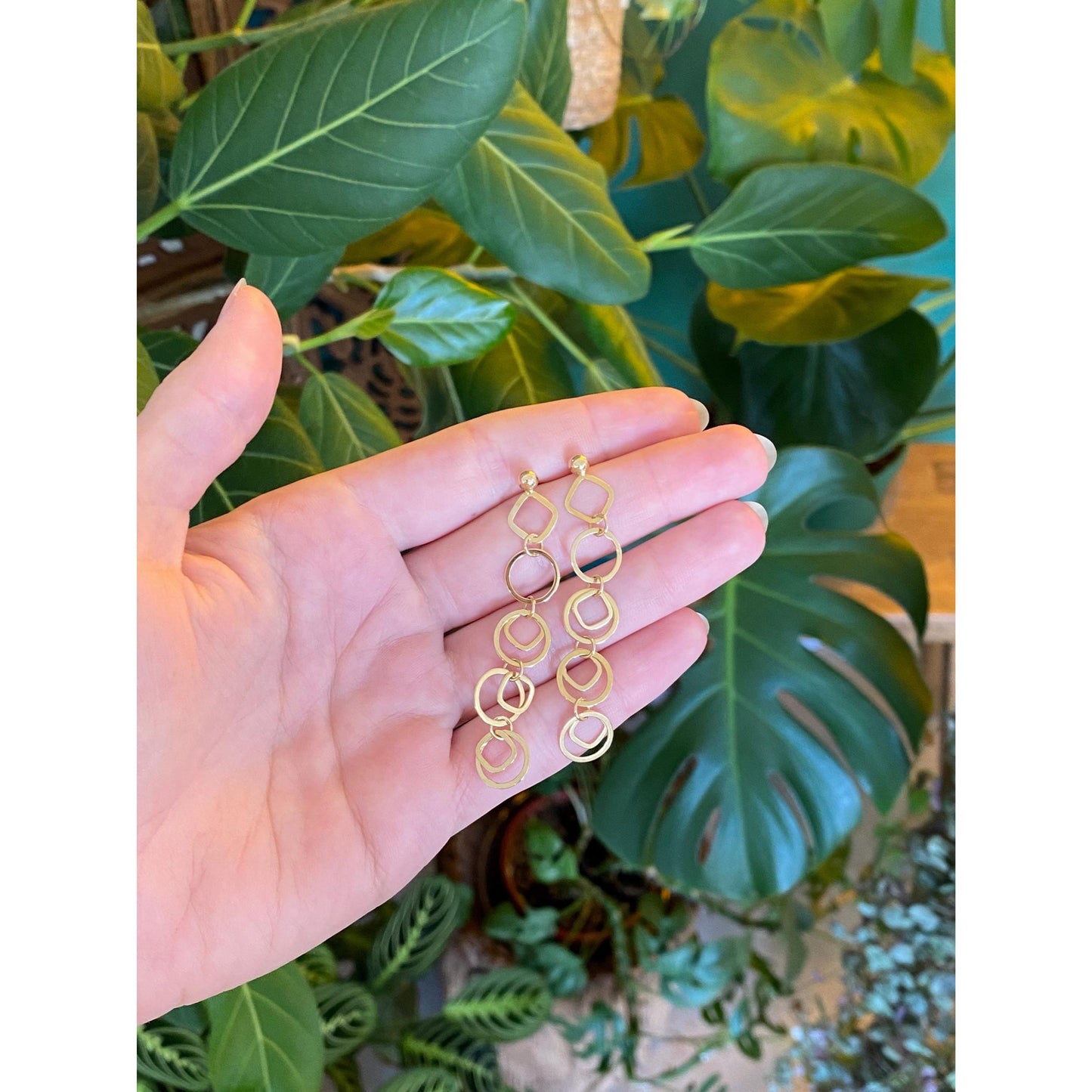 Vintage Solid 14k Yellow Gold Concentric Circle Dangle Stud Earrings