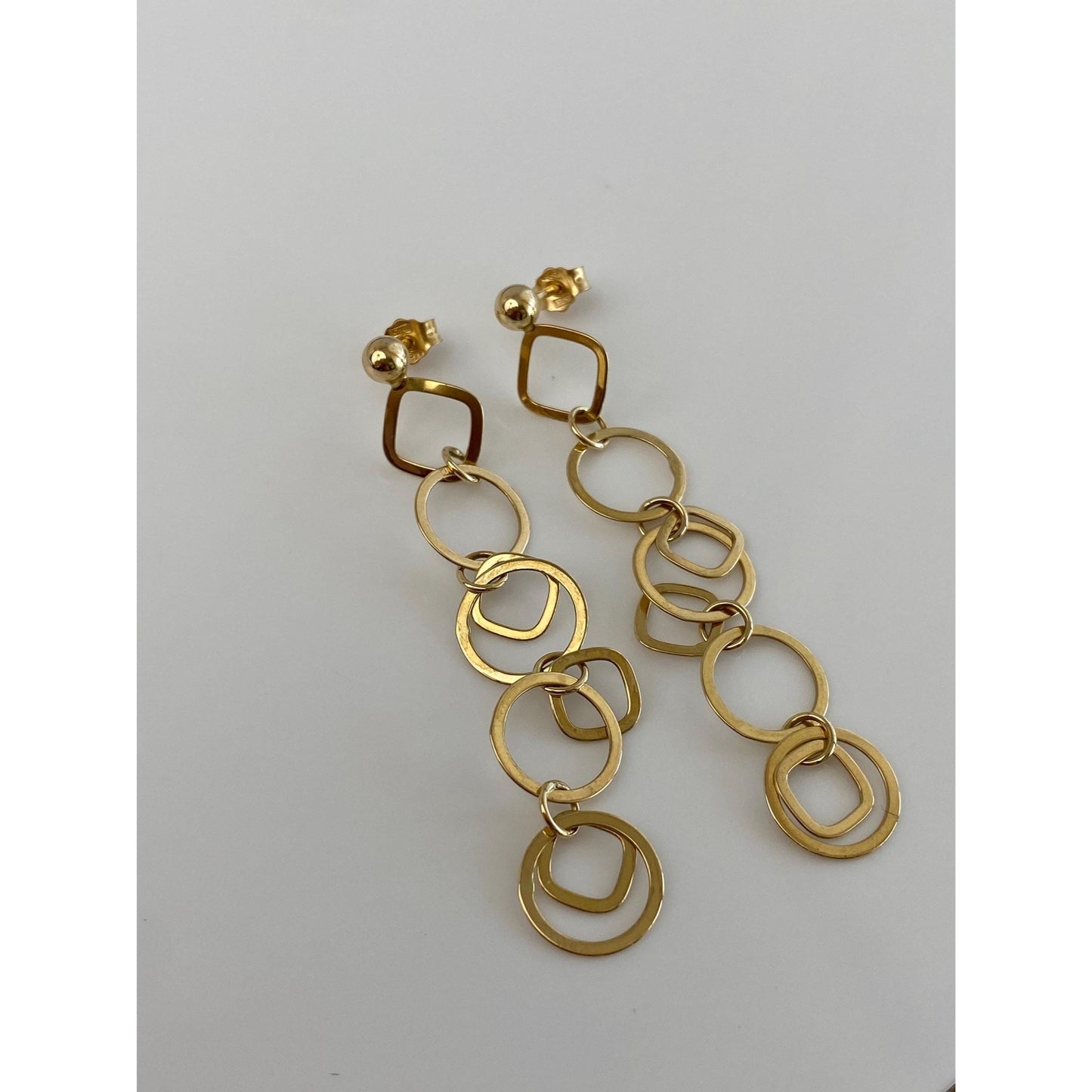 Vintage Solid 14k Yellow Gold Concentric Circle Dangle Stud Earrings