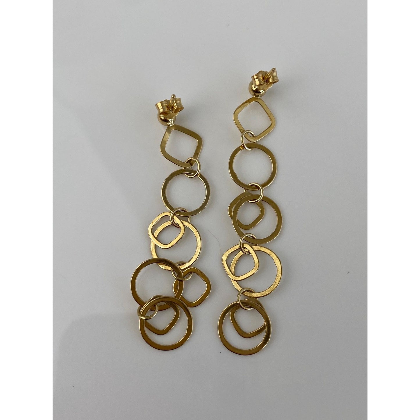 Vintage Solid 14k Yellow Gold Concentric Circle Dangle Stud Earrings