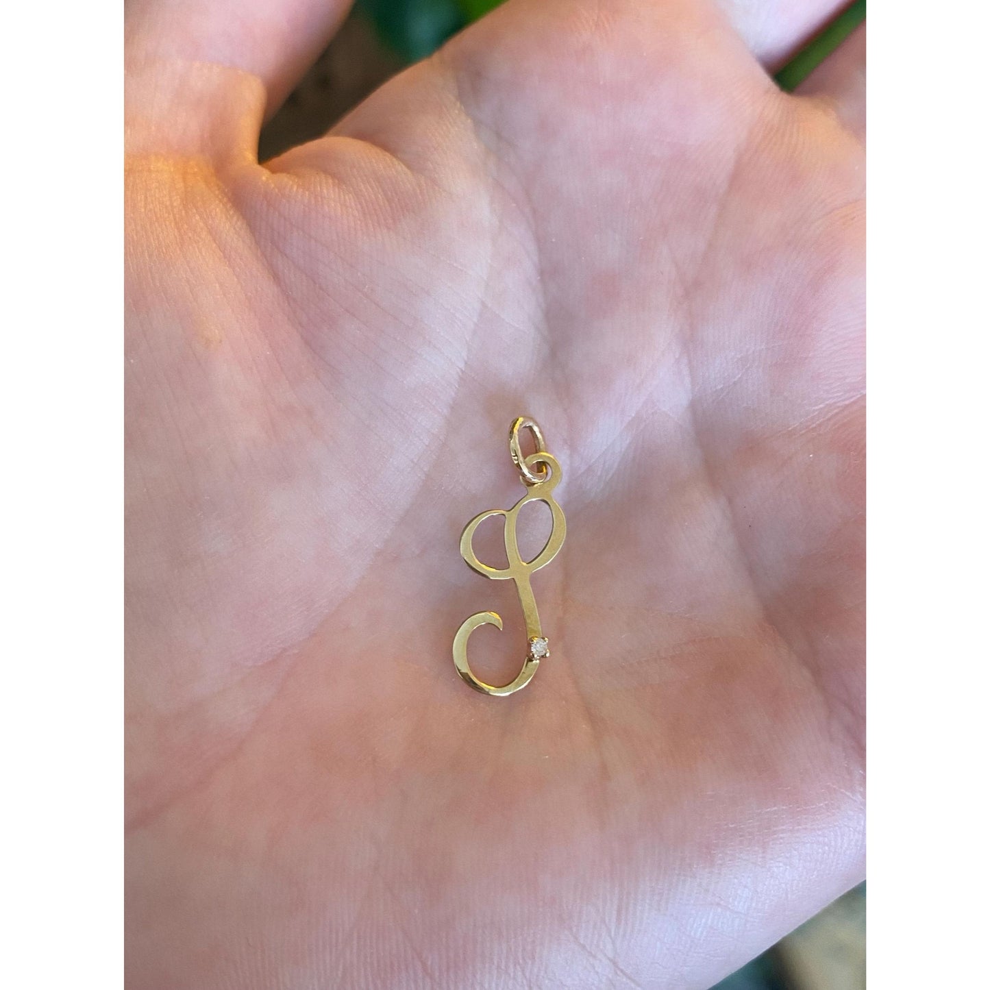 Solid 14k Yellow Gold Clear Sapphire Initial Charm