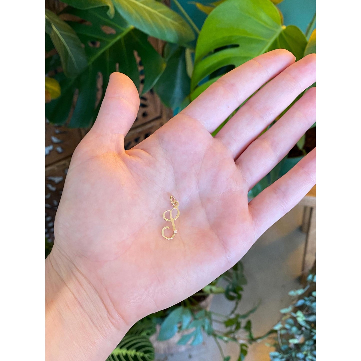 Solid 14k Yellow Gold Clear Sapphire Initial Charm