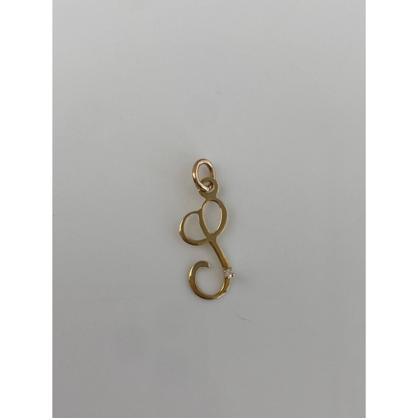 Solid 14k Yellow Gold Clear Sapphire Initial Charm