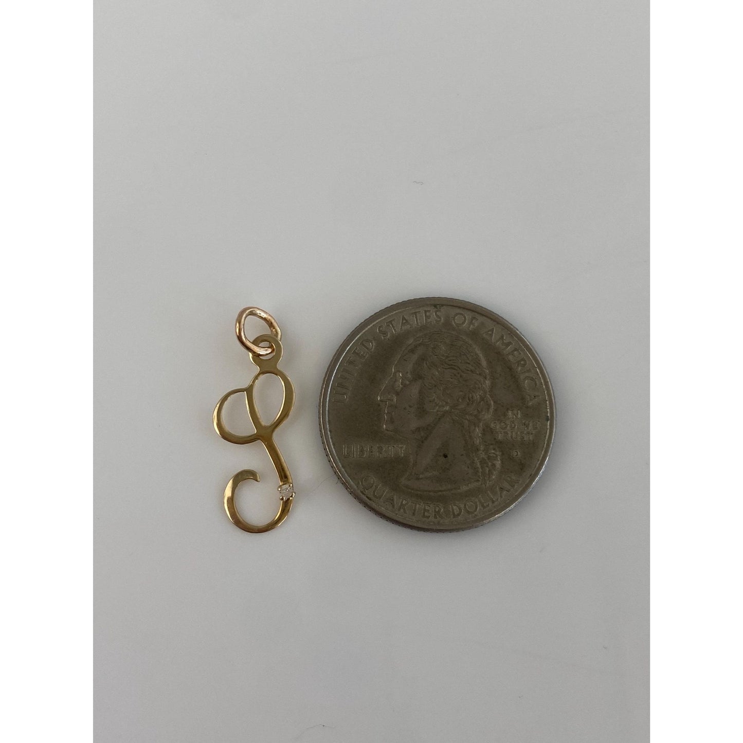 Solid 14k Yellow Gold Clear Sapphire Initial Charm