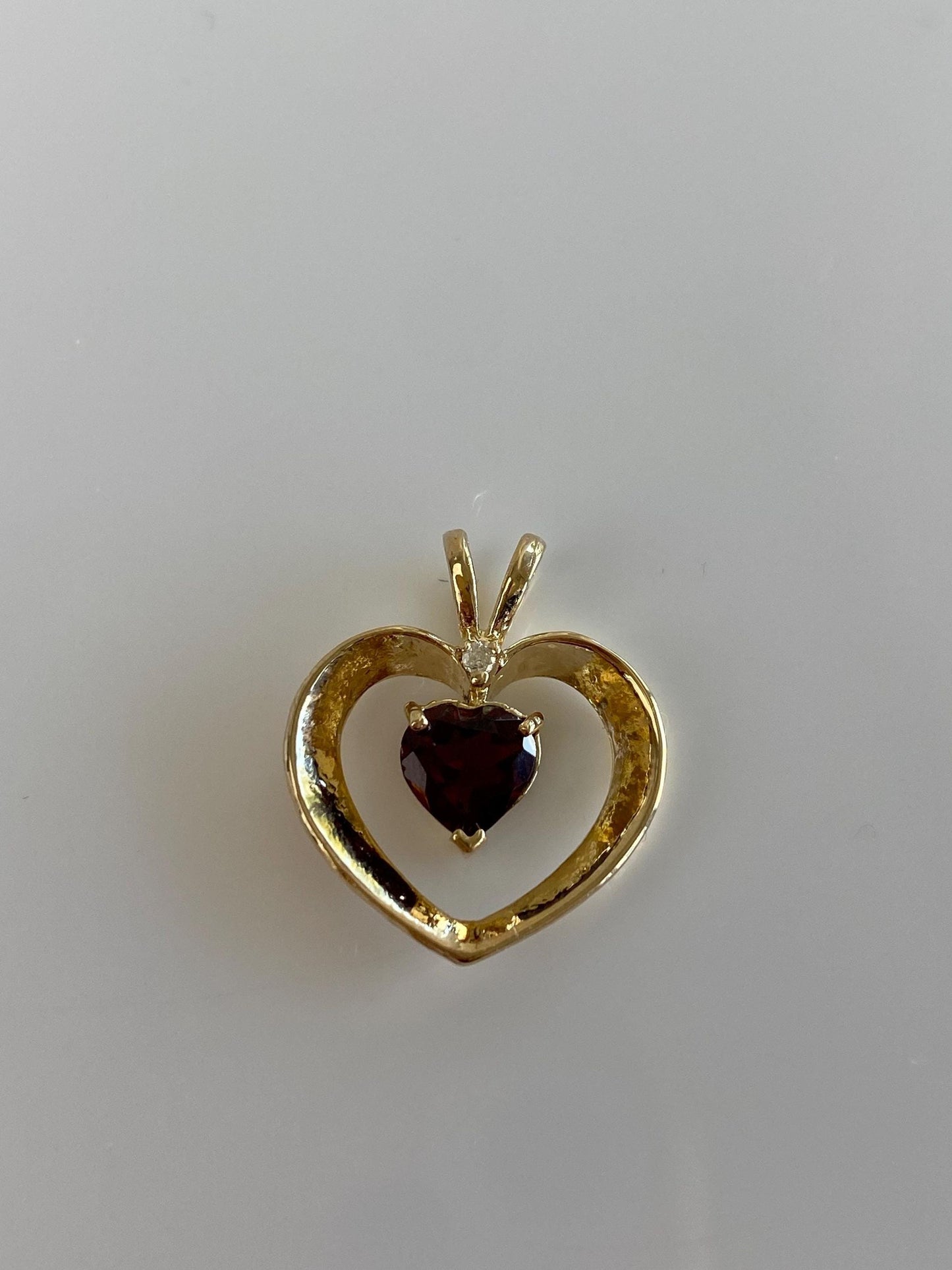 Vintage Solid 14k Yellow Gold Garnet Heart Charm