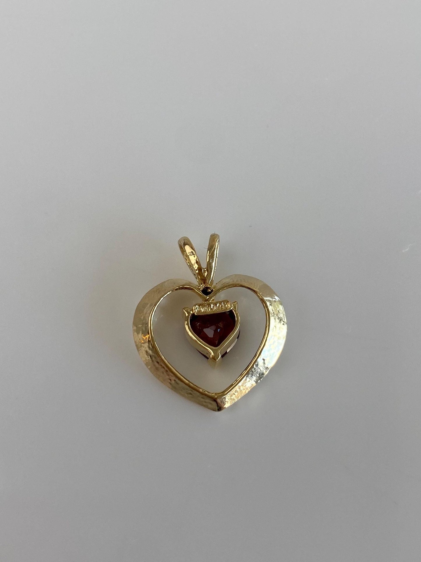 Vintage Solid 14k Yellow Gold Garnet Heart Charm