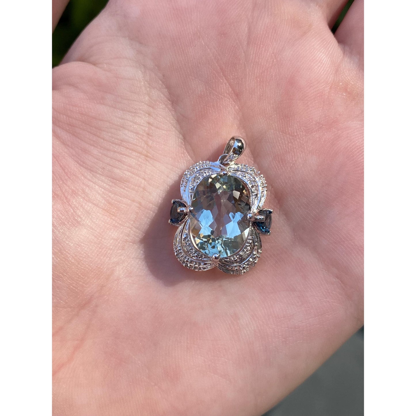 Vintage Solid 14k White Gold Diamond Green & Blue Quartz Charm