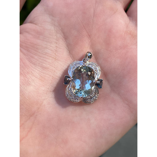 Vintage Solid 14k White Gold Diamond Green & Blue Quartz Charm