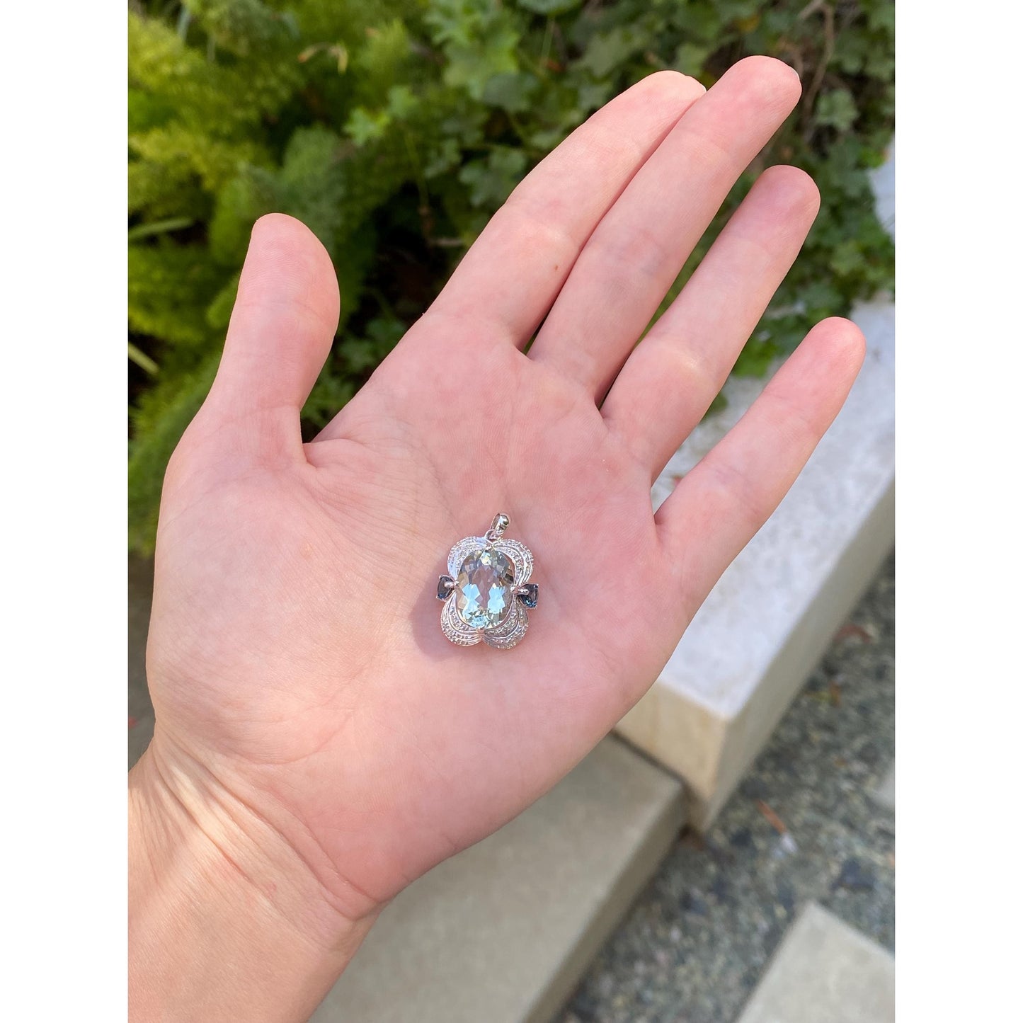 Vintage Solid 14k White Gold Diamond Green & Blue Quartz Charm