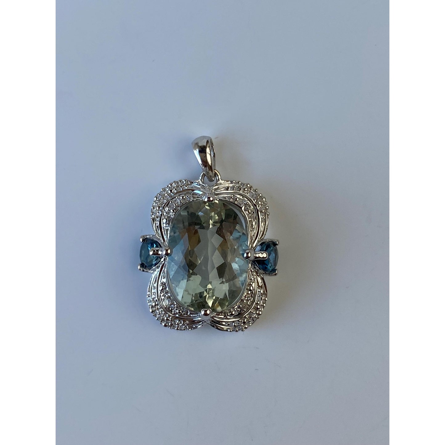 Vintage Solid 14k White Gold Diamond Green & Blue Quartz Charm
