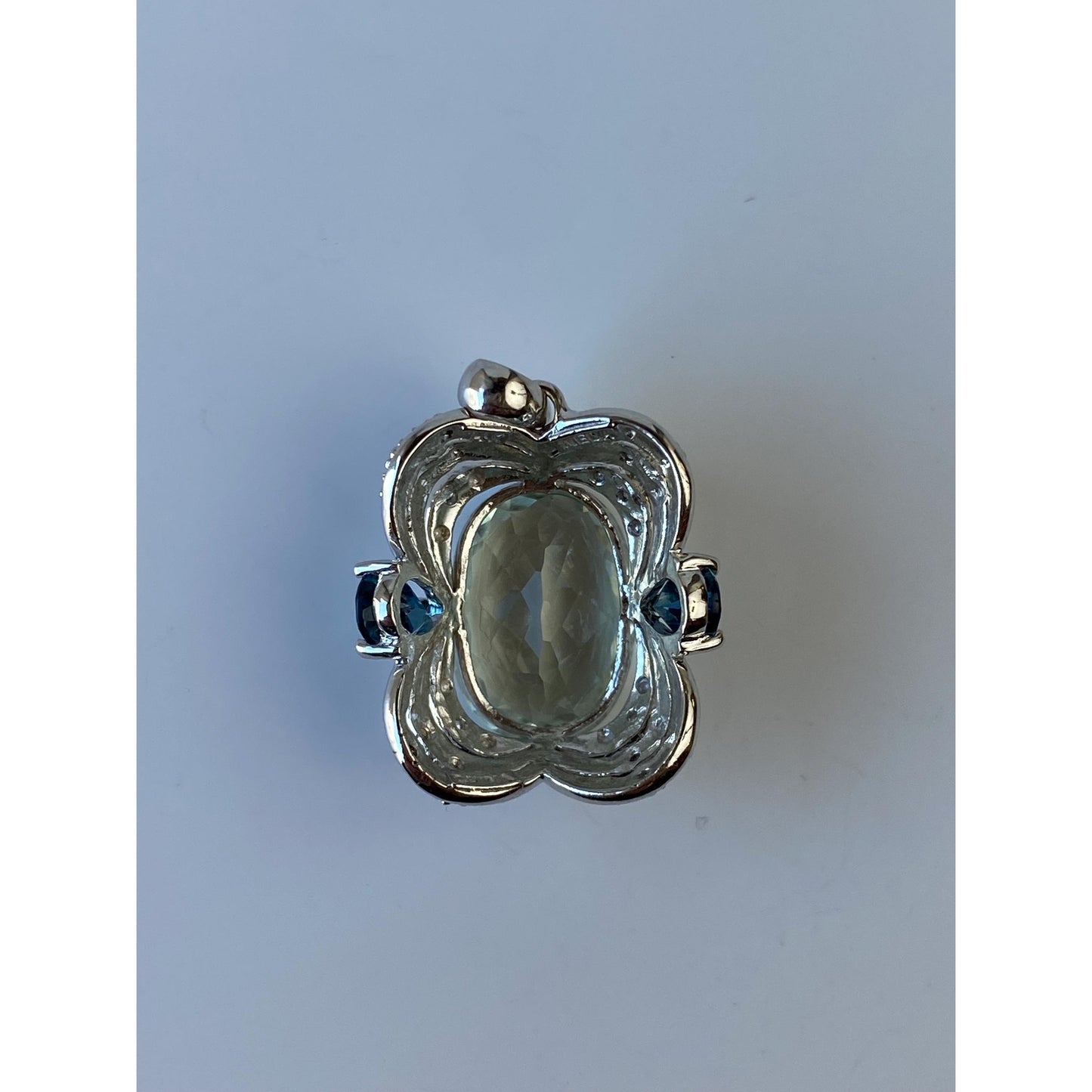 Vintage Solid 14k White Gold Diamond Green & Blue Quartz Charm