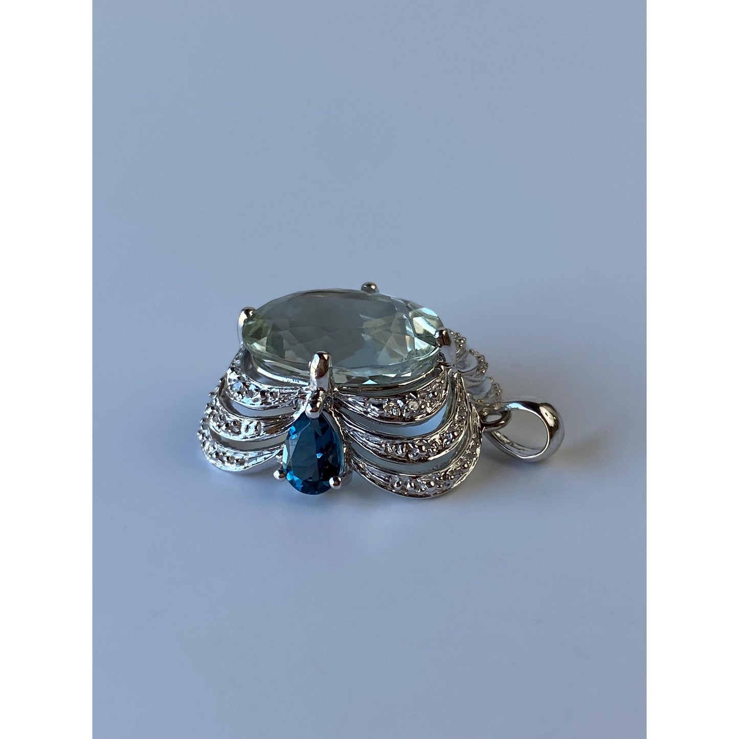 Vintage Solid 14k White Gold Diamond Green & Blue Quartz Charm