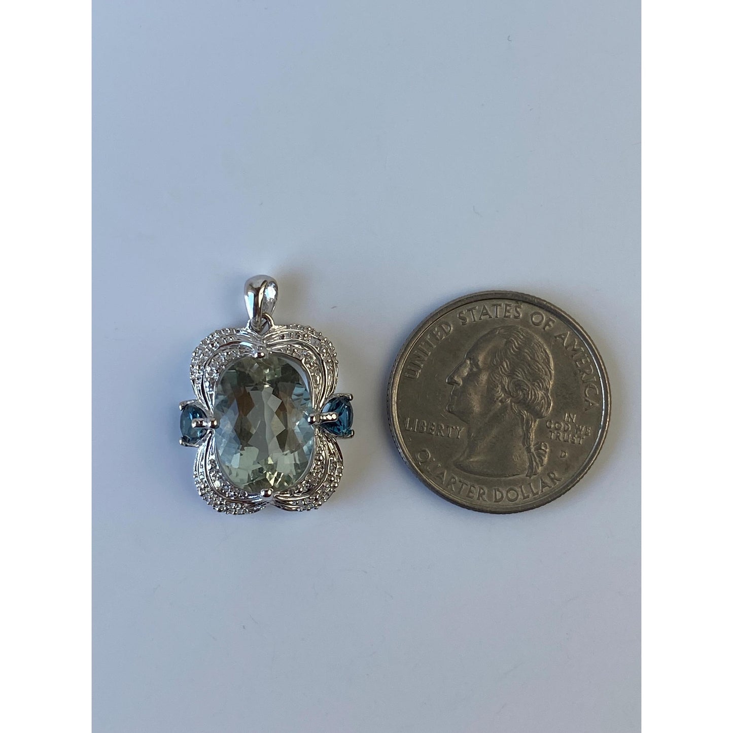 Vintage Solid 14k White Gold Diamond Green & Blue Quartz Charm