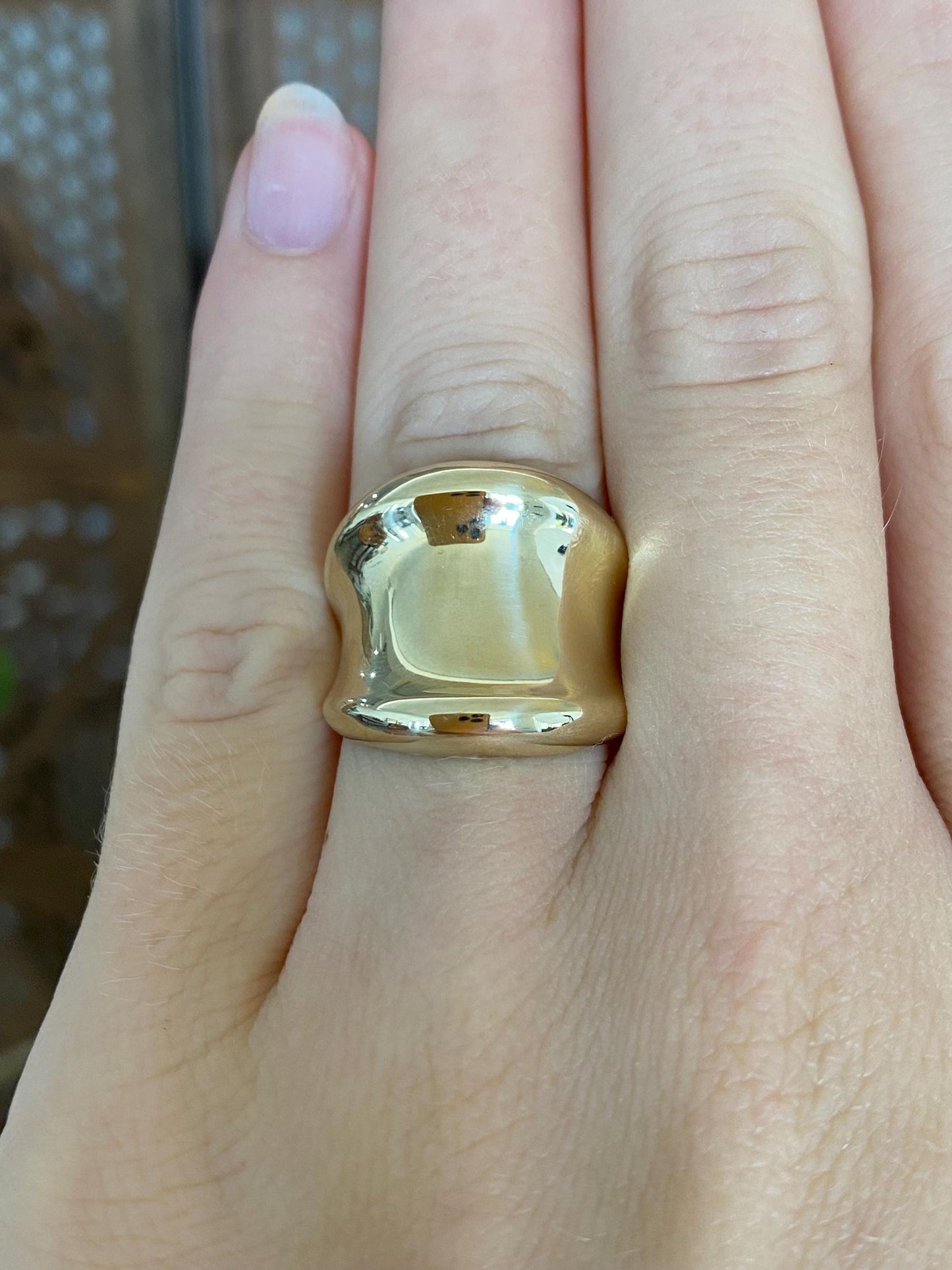 Vintage Solid 14k Yellow Gold Anticlastic Domed Ring - Size 5.75