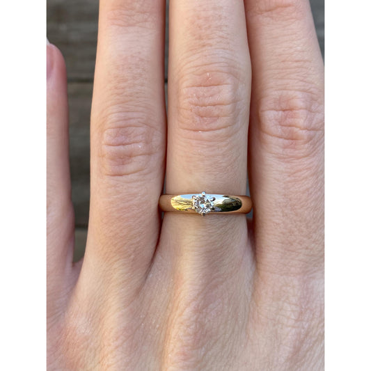 Vintage Solid 14k Yellow Gold Diamond Engagement Ring - Size 6.5-6.75